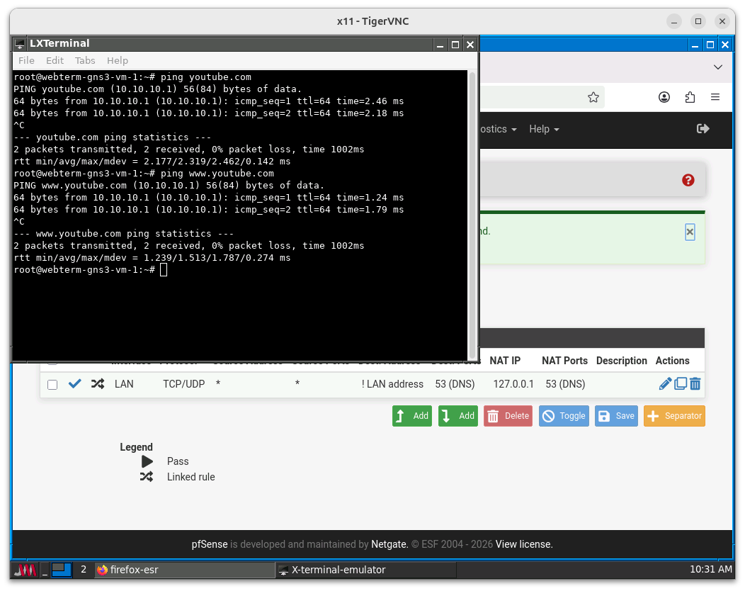 Prueba de resolución del dominio `youtube.com` con el comando ping