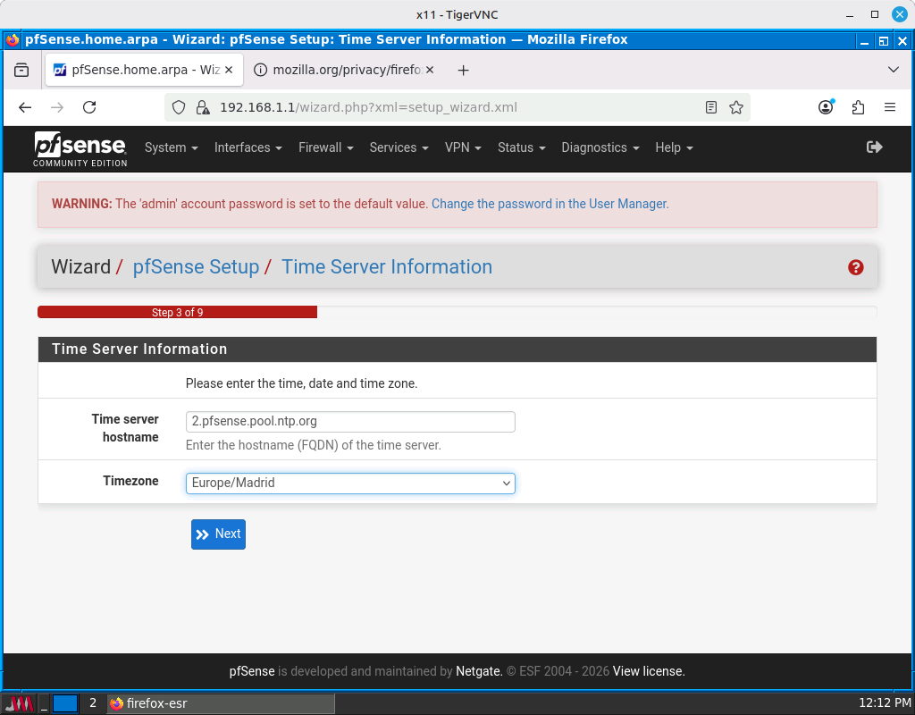 Servidor de tiempo y zona horaria
