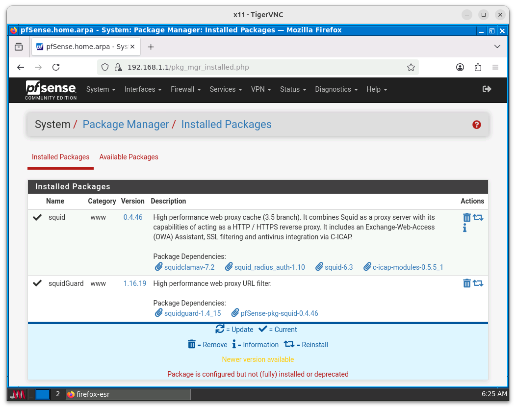 Paquetes instalados de Squid y SquidGuard
