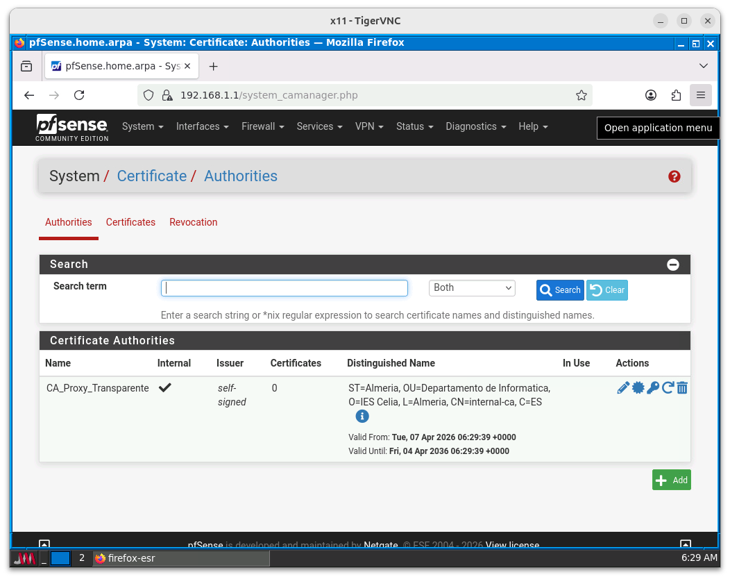 CA creada para el proxy