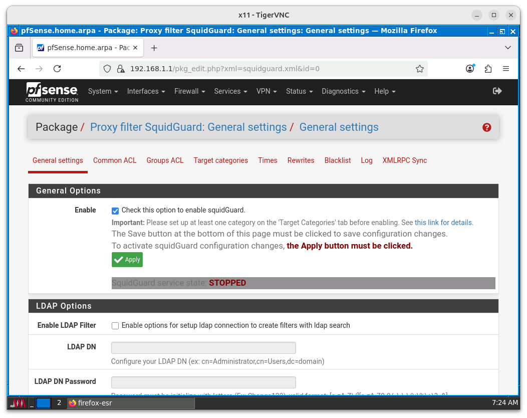 Activación de SquidGuard