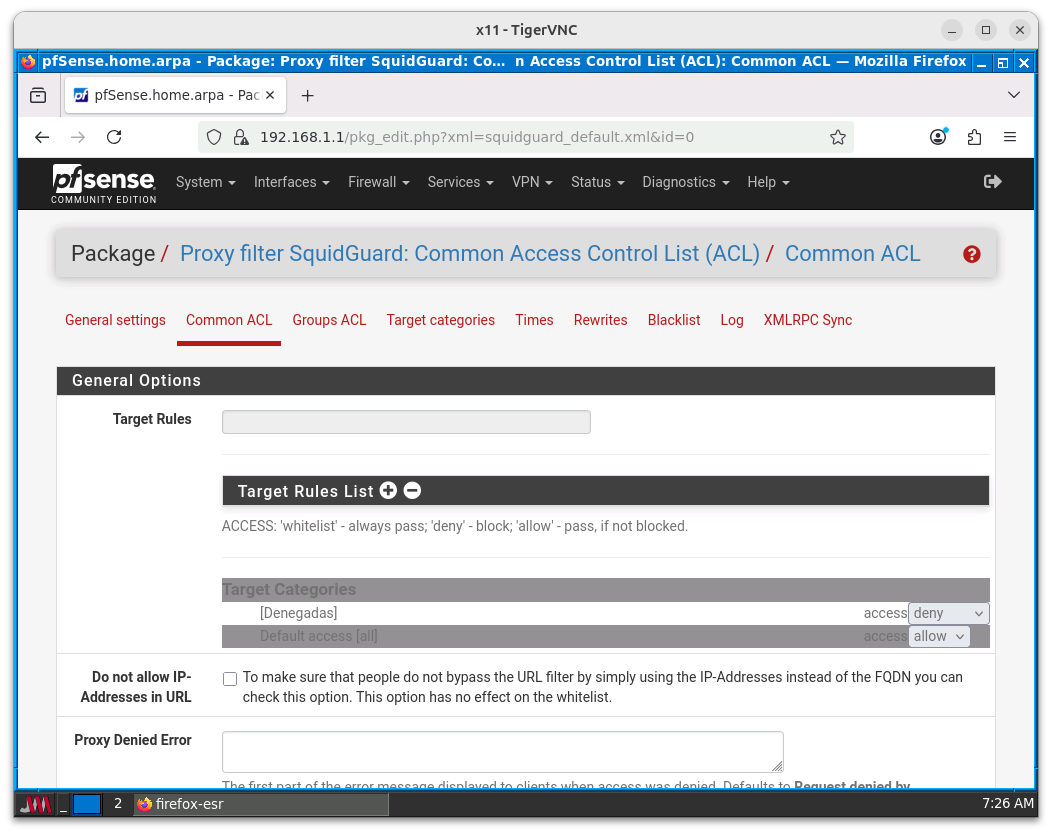 Configuramos la sección *Target Rules List*