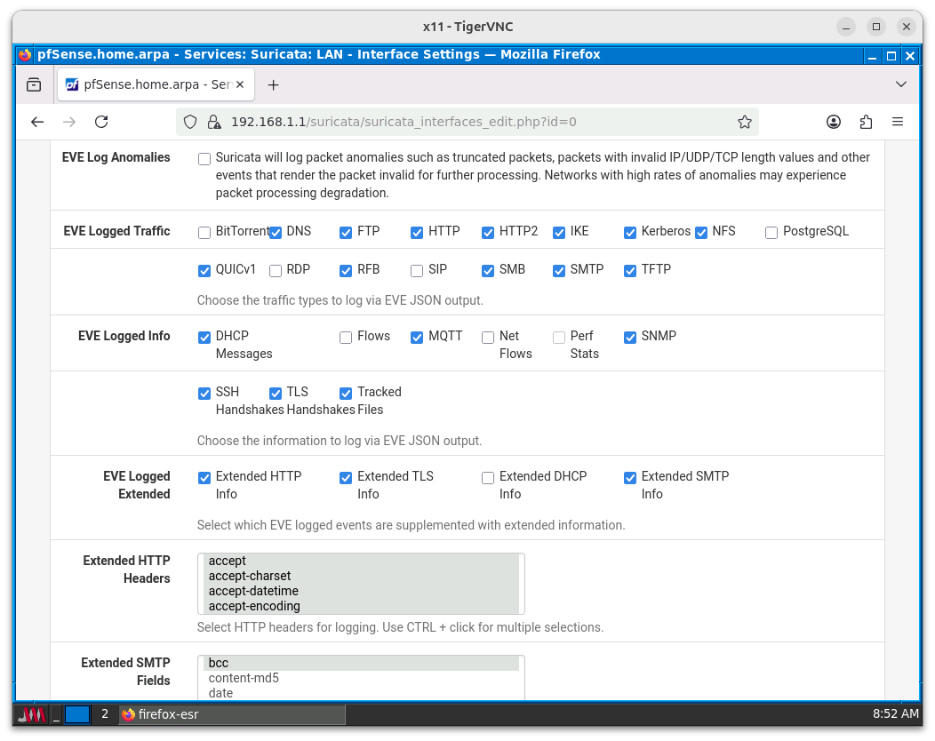 Más opciones de configuración de EVE JSON log