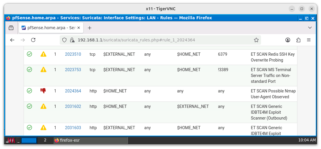 Configuramos como Drop la firma *ET SCAN Possible Nmap User-Agent Observed*