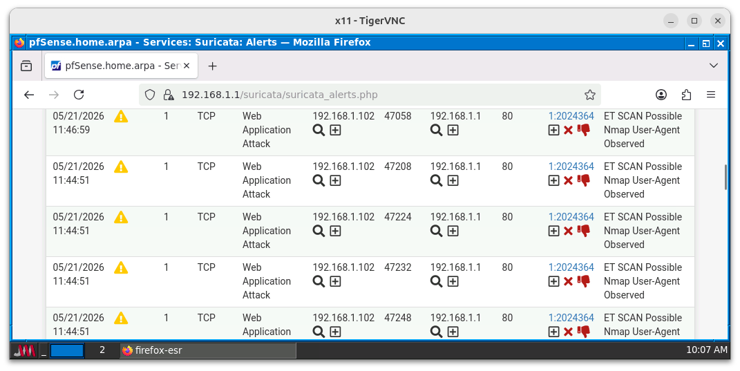 Alerta generada por ET SCAN Possible Nmap User-Agent Observed