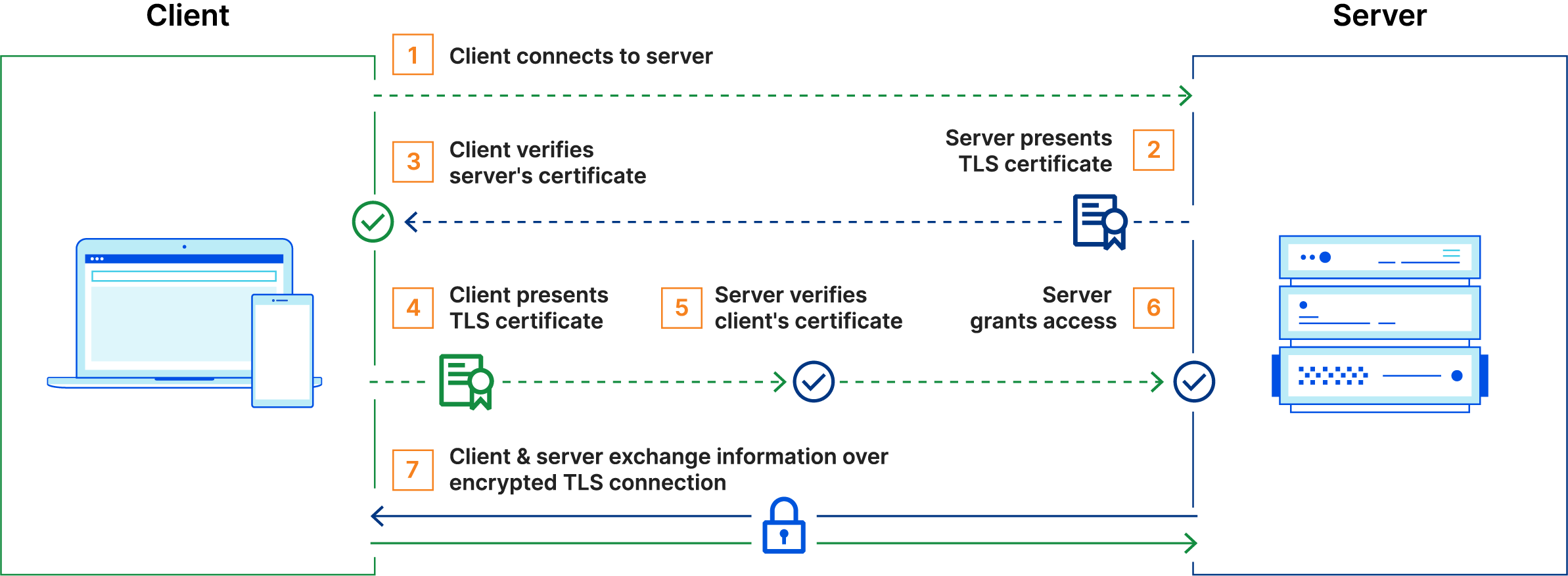 Funcionamiento de mTLS. Imagen obtenida de https://www.cloudflare.com/es-es/learning/access-management/what-is-mutual-tls/[Cloudflare].